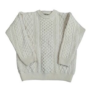 Aran Sweater Market Sweater Merino Wool Cable Knit Natural White Unisex Large